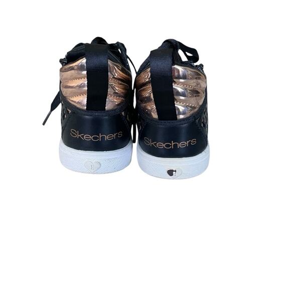 Skechers Faux Leather Geometric Design Side Zip High Top Sneakers Black Gold 13 - Picture 3 of 7